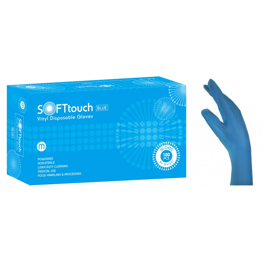 Γάντια vinyl Soft touch μπλε  με πούδρα 